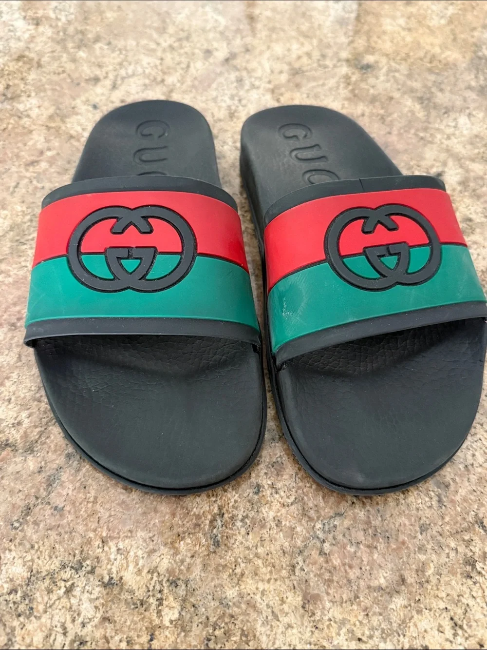 Gucci Black Slides with Red and Green Web Stripe Size 8 *Damaged*